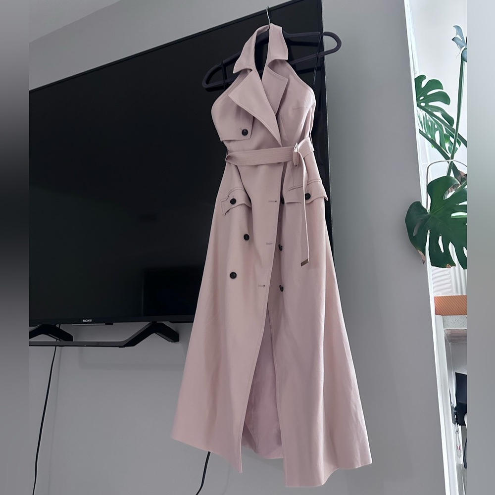 NEW!! 2025 Karen Millen Blush Double-Breasted blush Midi trench Dress sz 4 Rare!